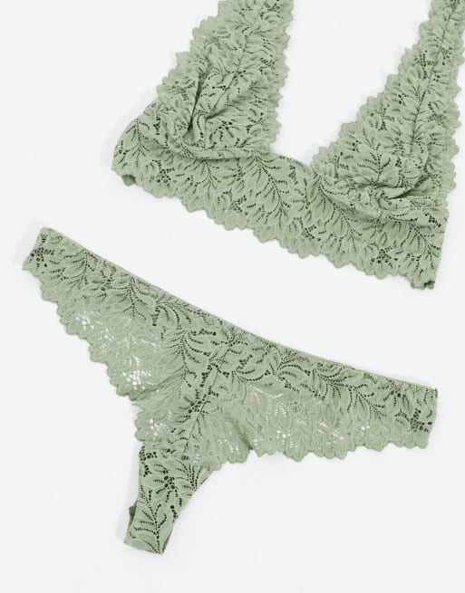 Topshop lace lingerie set in olive