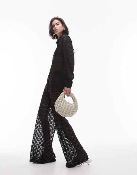 Topshop lace shirt and trouser co-ord in black - view 1