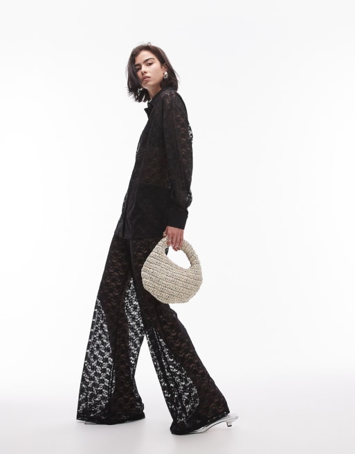 Topshop lace shirt and trouser co-ord in black