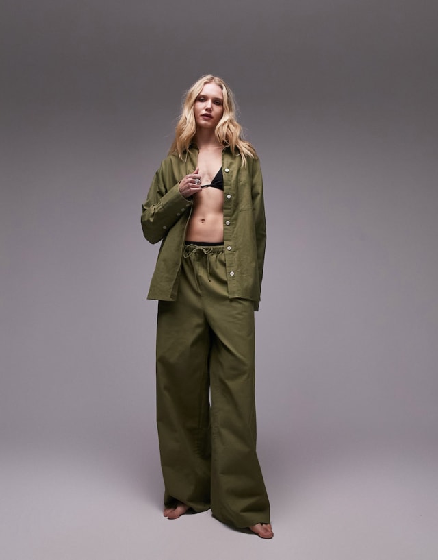 Topshop - linen blend beach co-ord in khaki