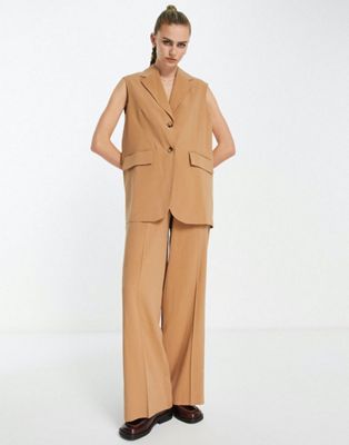 Topshop open back suit co-ord in camel