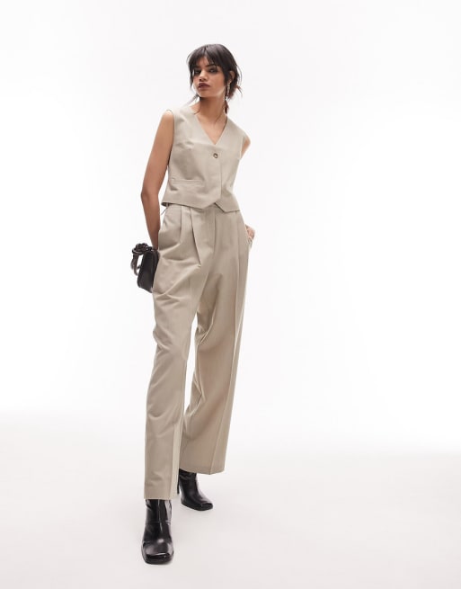 Topshop pants and waistcoat set in beige marl