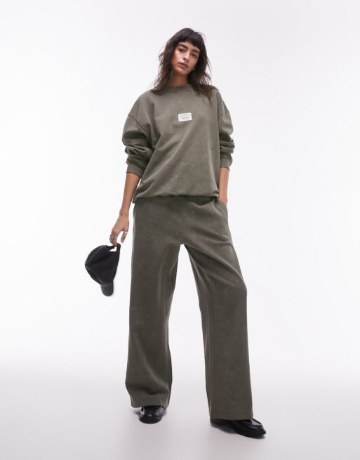 Topshop patch oversized vintage wash sweat and sweatpants set