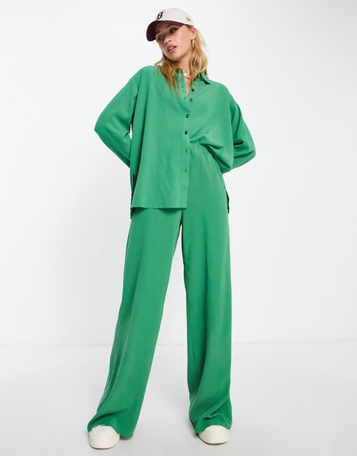 Topshop premium brushed crinkle set in green | ASOS