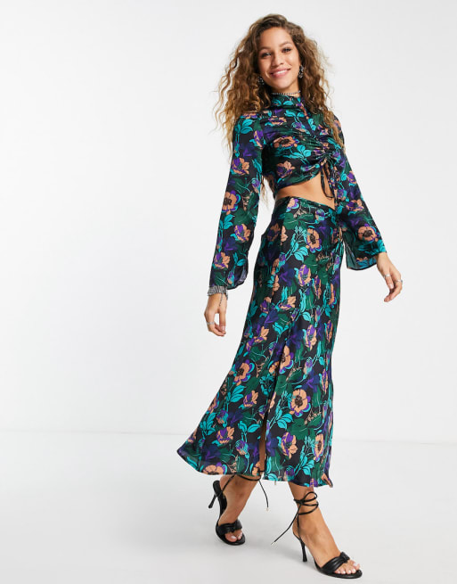 Topshop recycled 70's print satin in multi - part of a set