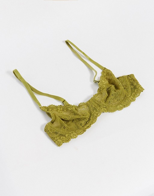 Topshop recycled lace bra set in olive