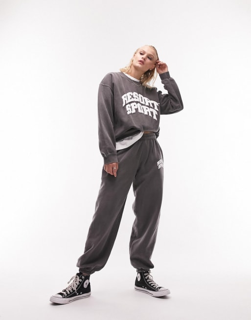 Topshop – Resort – Sport-Set im Vintage-Stil in Anthrazit