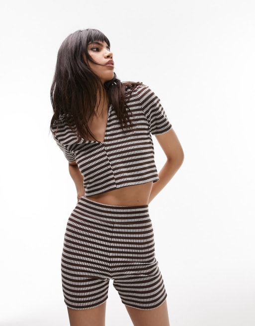 Topshop ribbed co-ord in chocolate stripe