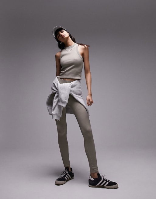 Topshop ribbed seamless co-ord in khaki