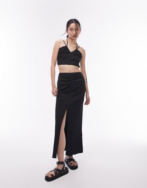 Topshop ruched skirt and top co-ord in black - view 1