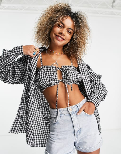 Topshop – Set in Schwarz-Weiß mit Vichy-Karomuster