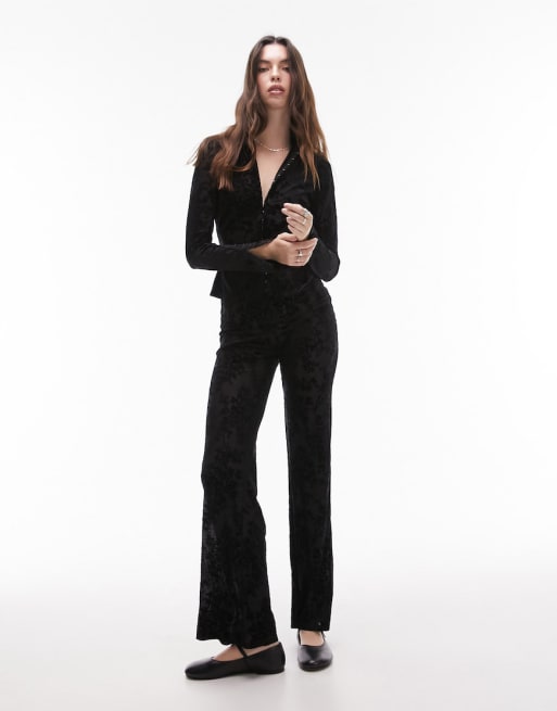 Topshop – Set mit floralem Ausbrennermuster in Schwarz