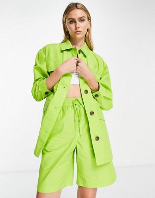 Topshop shacket and short co-ord in neon green