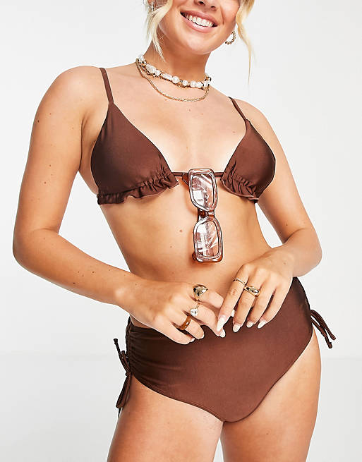 Topshop shiny bikini set in chocolate