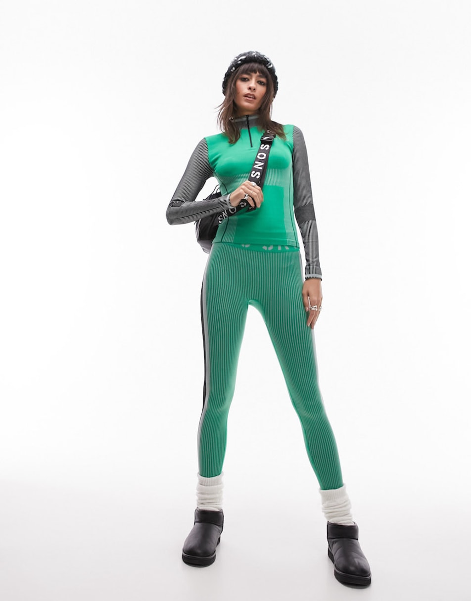 Topshop Sno ski base seamless layer ribbed legging in green - part