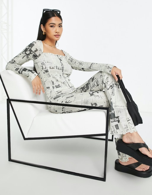 Topshop - Sæt med sort og hvidt avispapirsprint i mesh