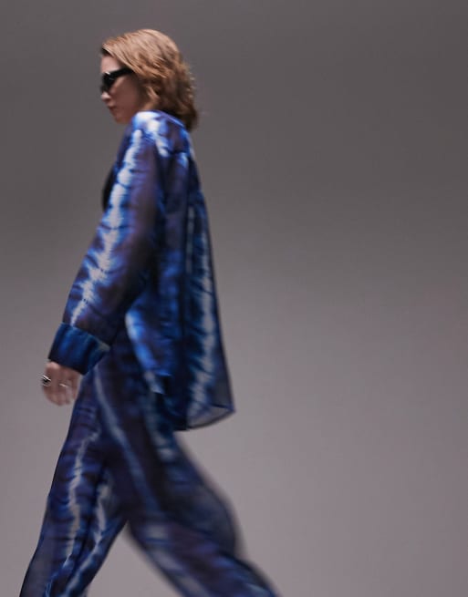 Topshop - Strand co-ord set van chiffon met batikprint in blauw