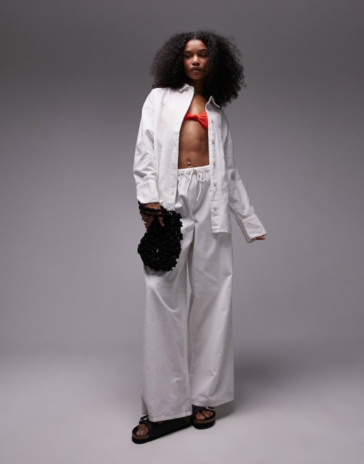 Topshop – Strand-Set aus Leinenmix in Weiß