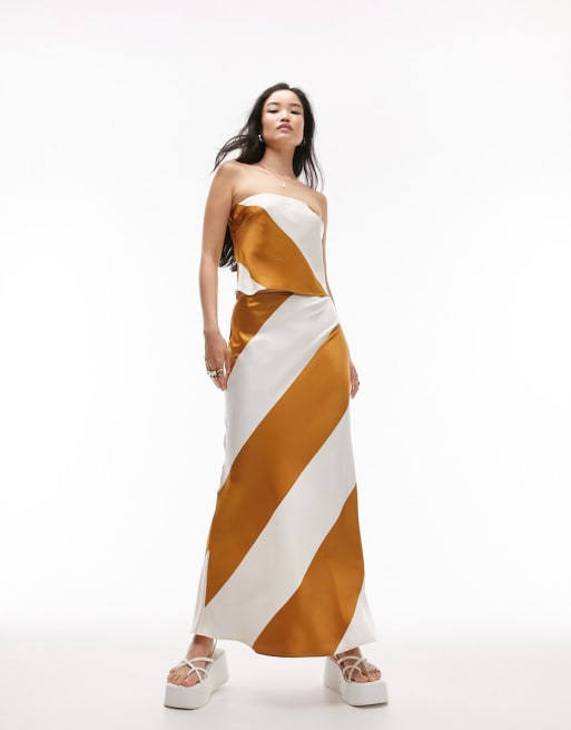 Topshop stripe bandeau and skirt set in spiced rum