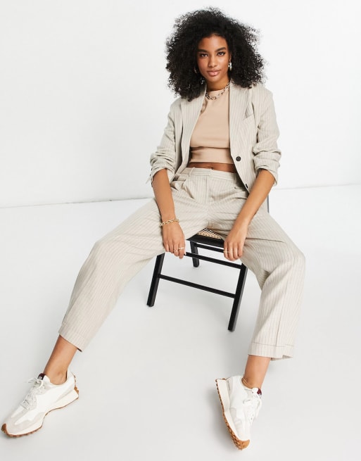 Topshop stripe linen-blend suit co-ord in stone
