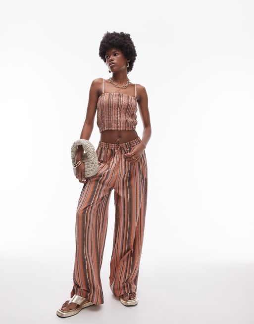 Topshop textured beach set in brown stripe