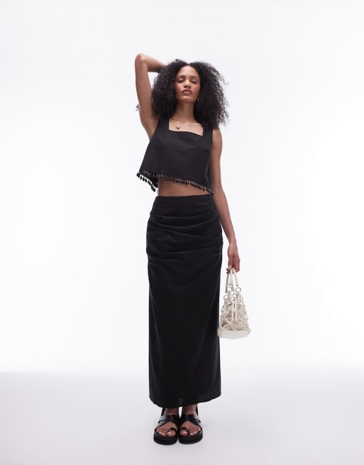 Topshop - Top met schelpenrand en rok in zwart, co-ord set