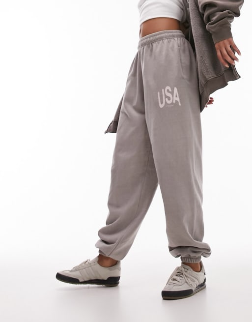 Topshop USA Vintage washed co-ord in stone
