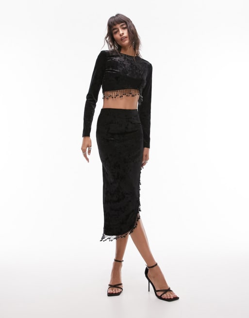 Topshop velvet embellished tassel set