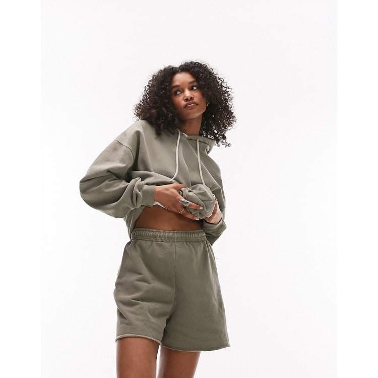 Topshop vintage washed shorts and hoodie set in khaki ASOS
