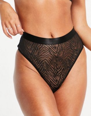 Topshop zebra print mesh lingerie set in black