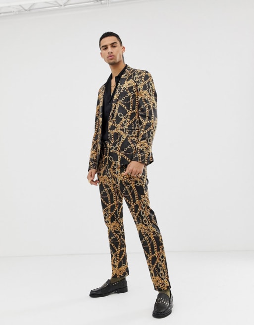 Traje ajustado con estampado de cadenas en toda la prenda de ASOS DESIGN
