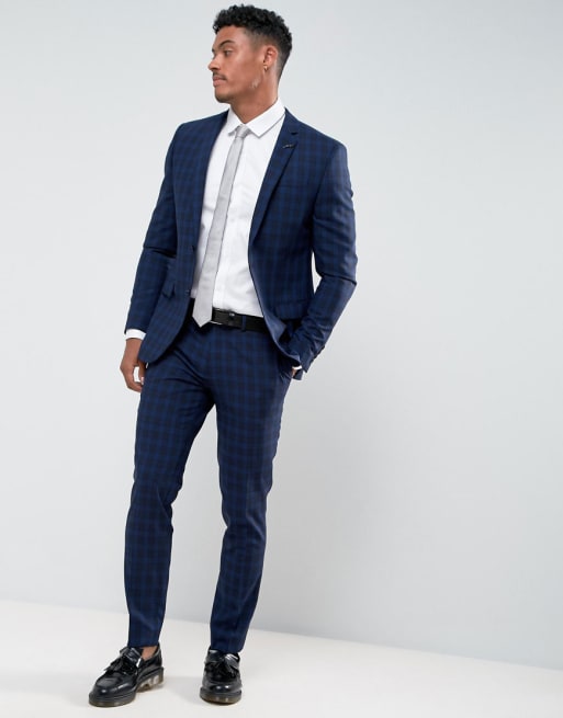 Traje ajustado en azul a cuadros de River Island