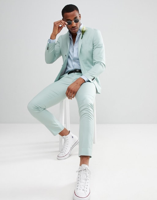 Traje ajustado en verde polvareda de Jack & Jones Premium