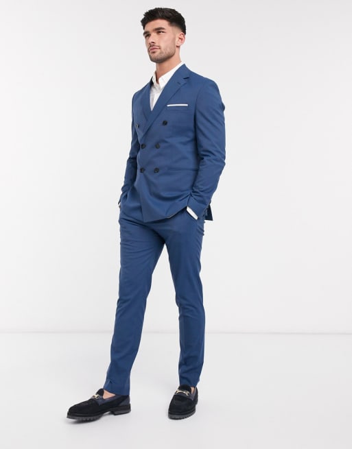 Traje azul de corte slim elástico con doble botonadura de Selected Homme