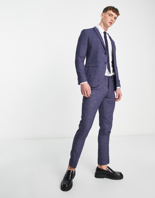 Traje azul de corte superslim de tweed de Jack & Jones Premium