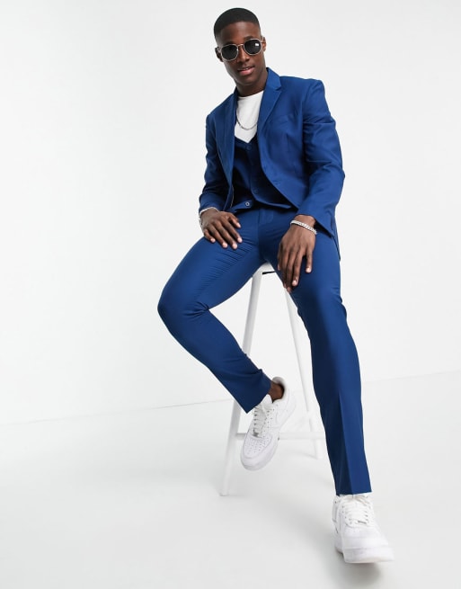 Traje azul luminoso de chaqueta, chaleco y pantalones de New Look