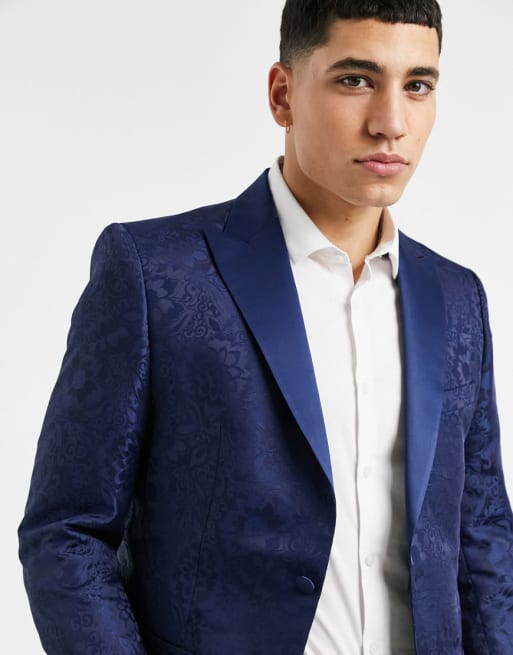 Traje azul marino de corte entallado con estampado de flores de Bolongaro Trevor
