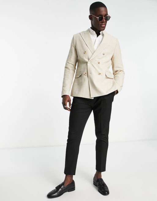 Traje beis de corte slim de lino de Gianni Feraud Wedding