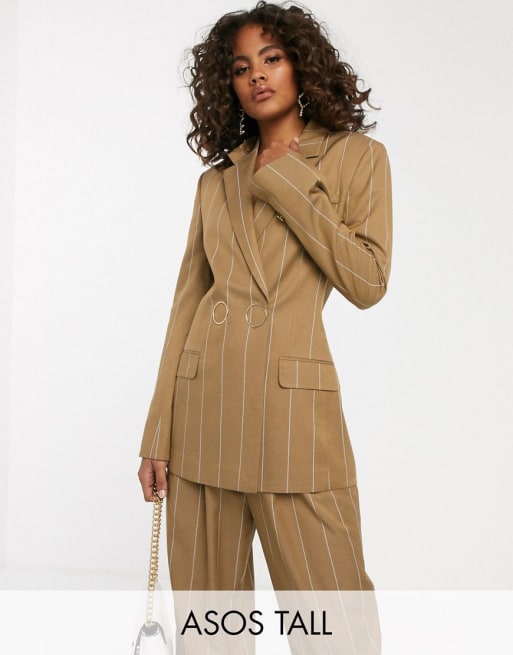 Traje camel a rayas de ASOS DESIGN Tall