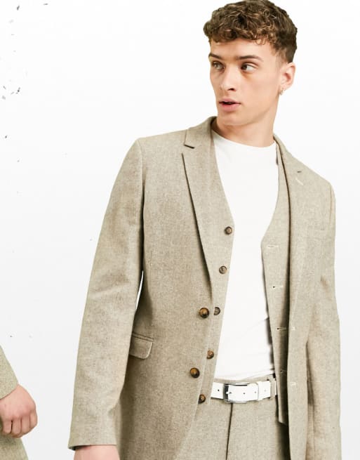 Traje color avena de corte muy entallado de tweed de mezcla de lana de ASOS DESIGN