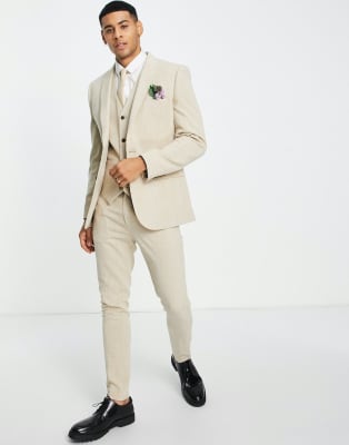 Traje color camel de corte muy entallado con diseño de hilos cruzados de ASOS DESIGN Wedding