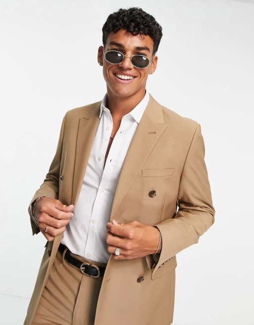 Traje color camel de corte slim con doble botonadura de ASOS DESIGN