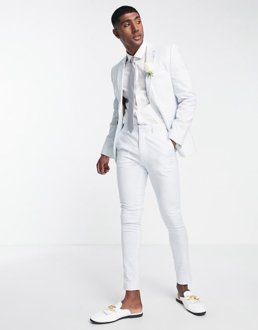Traje color claro a cuadros príncipe de Gales de corte muy entallado de mezcla de lino de ASOS DESIGN Wedding