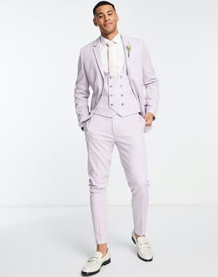 Traje color lavanda escarchado de corte muy entallado de tejido microtexturizado de ASOS DESIGN Wedding