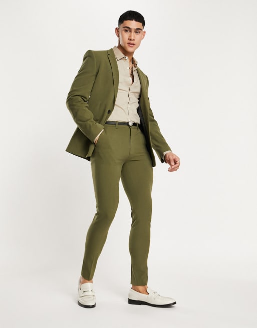 Traje color oliva de corte muy entallado de ASOS DESIGN