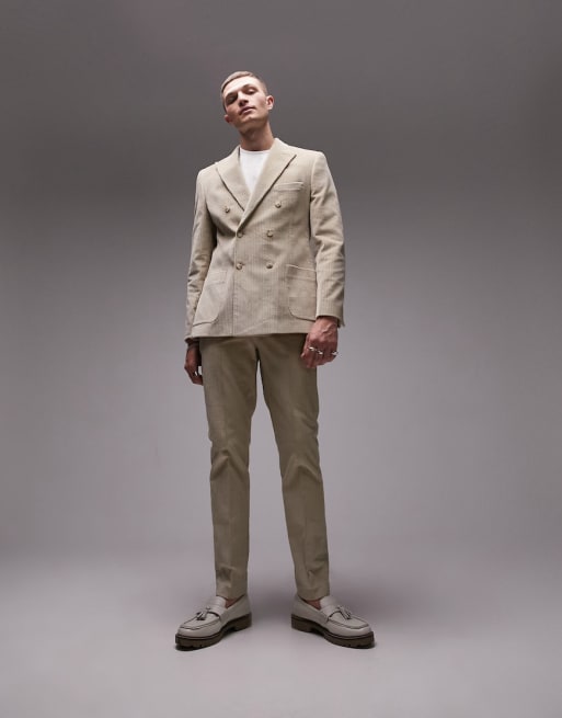 Traje color piedra de corte entallado de pana de Topman