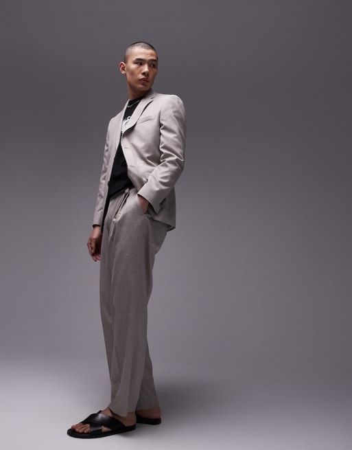 Traje color piedra de corte slim de lino de Topman