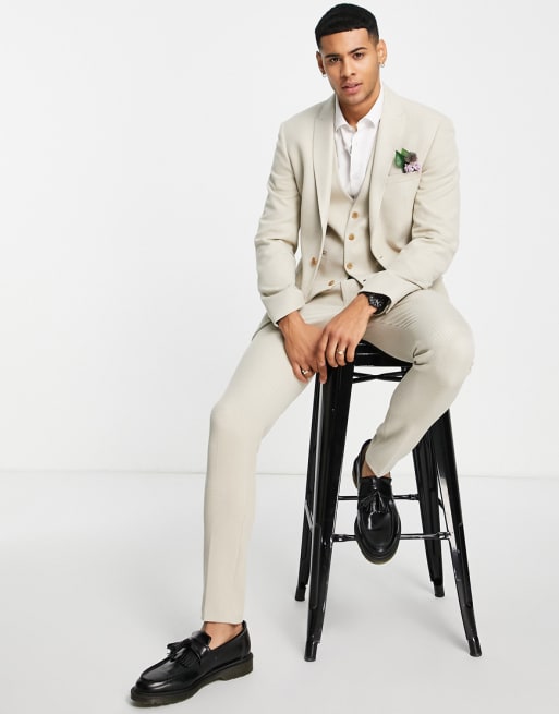 Traje color piedra de corte superentallado de sarga cepillada de ASOS DESIGN Wedding