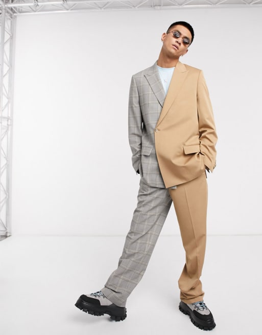 Traje con diseño a cuadros marrones y grises Spliced de Jaded London