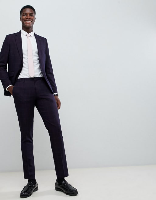 Traje de boda ajustado a cuadros azul marino y rojo de Burton Menswear